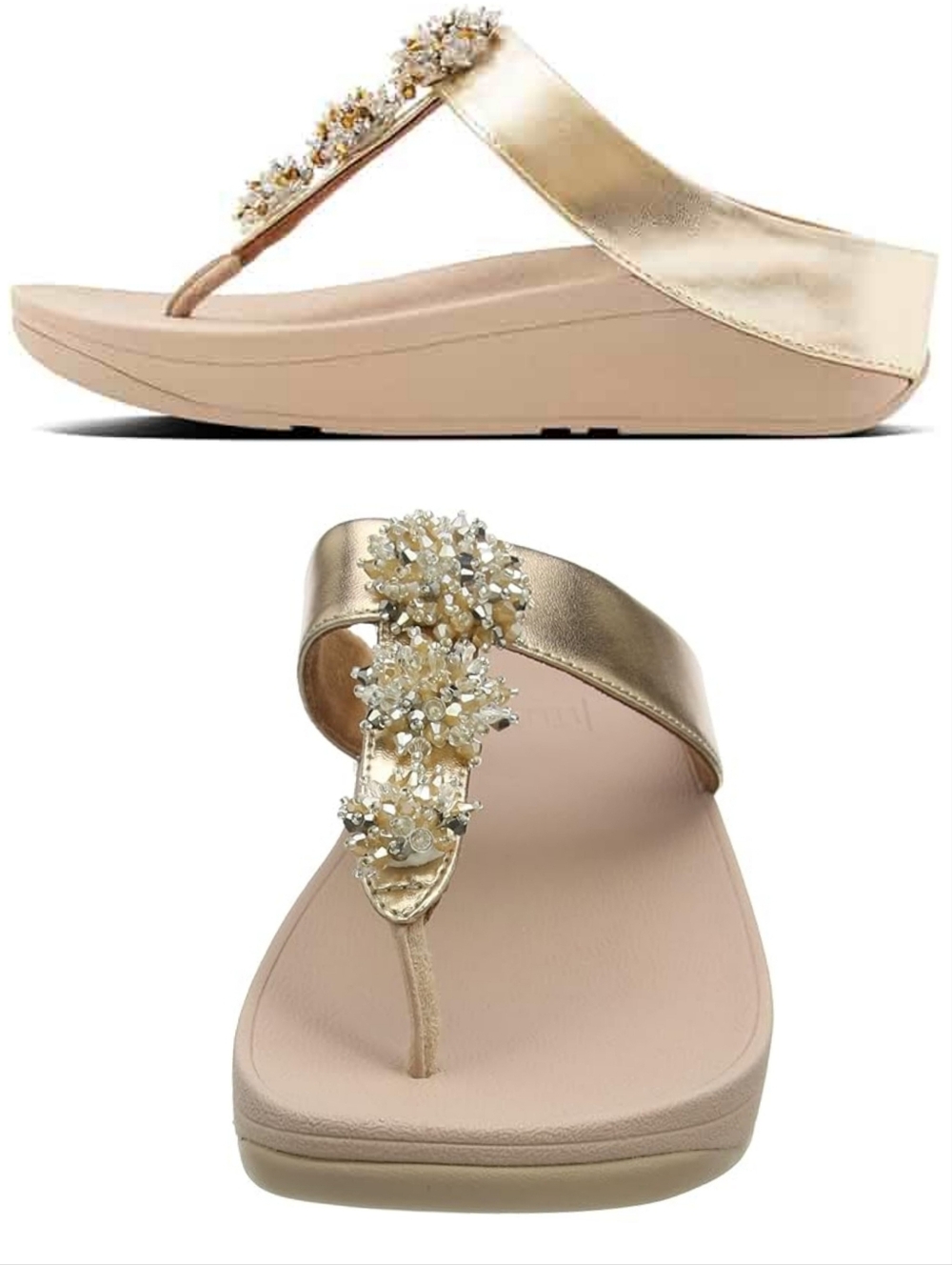 FitFlop Gold Metallic Beaded Galaxy Toe Thong Platino Platform Sandals 9 NIB NWT